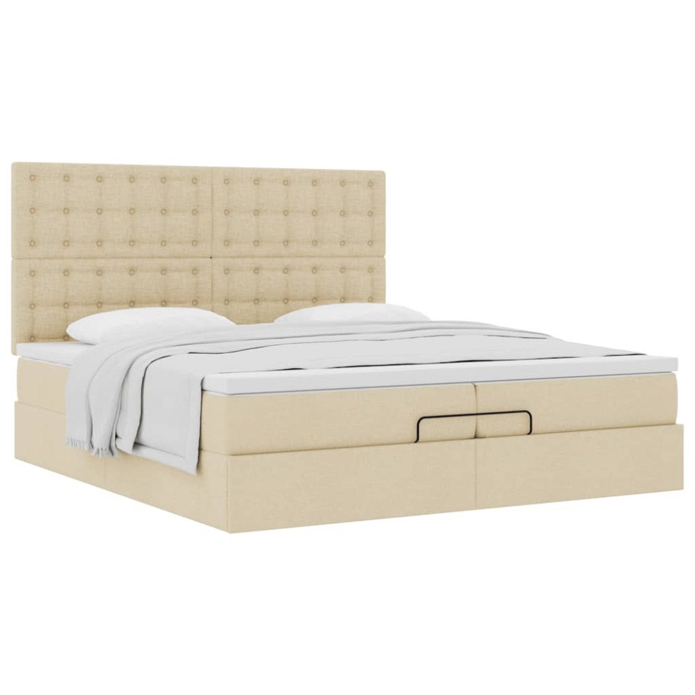 vidaXL Ottoman sängram med madrasser gräddvit 200x200 cm tyg