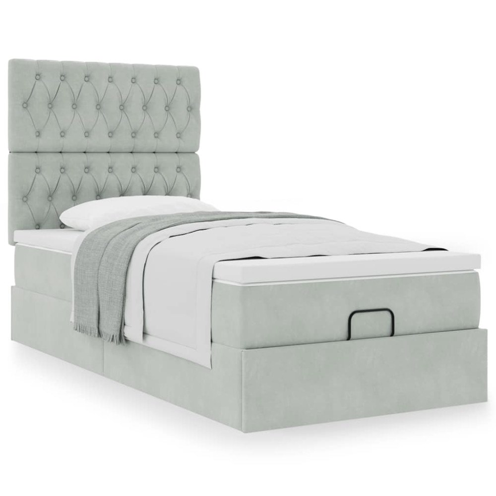 vidaXL Ottoman sängram med madrasser ljusgrå 90x190 cm sammet
