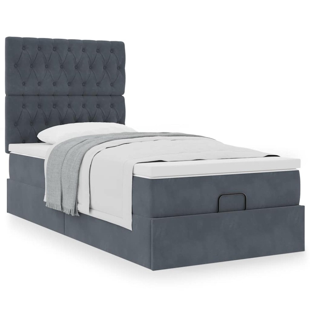 vidaXL Ottoman sängram med madrasser mörkgrå 90x190 cm sammet