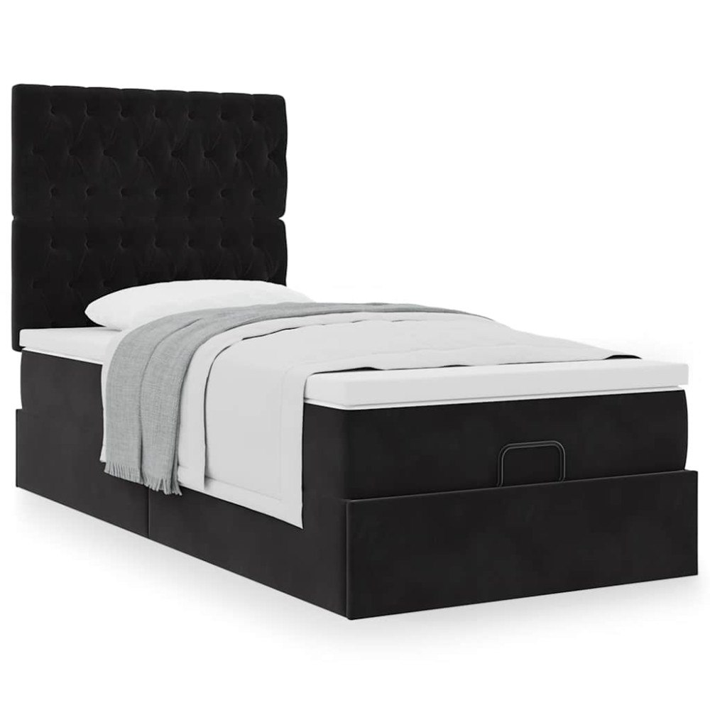 vidaXL Ottoman sängram med madrasser svart 90x190 cm sammet