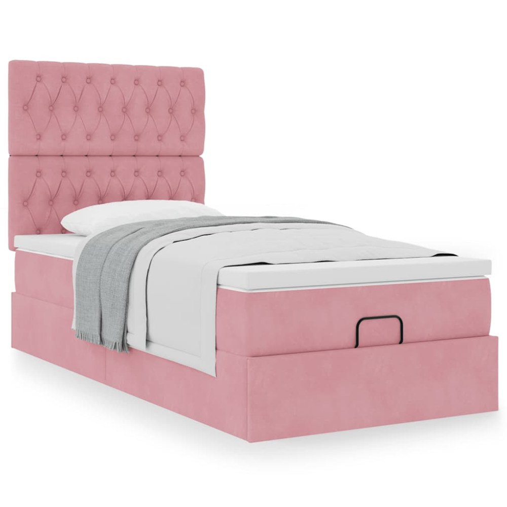 vidaXL Ottoman sängram med madrasser rosa 90x190 cm sammet