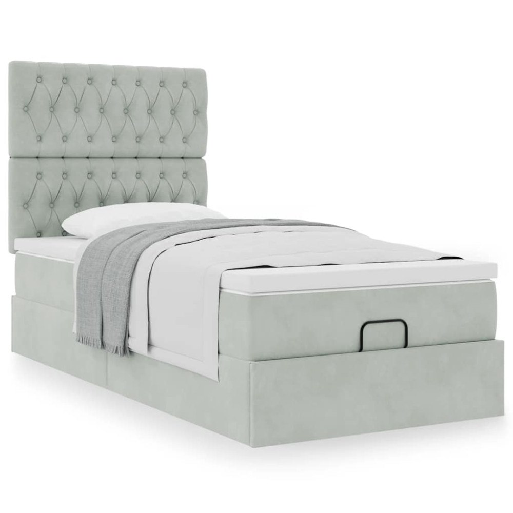 vidaXL Ottoman sängram med madrasser ljusgrå 100x200 cm sammet