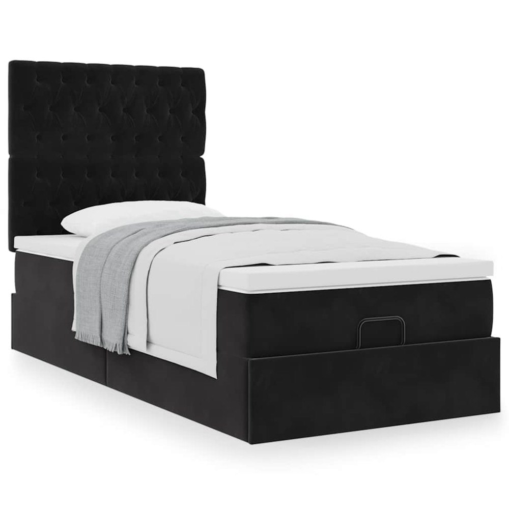 vidaXL Ottoman sängram med madrasser svart 100x200 cm sammet