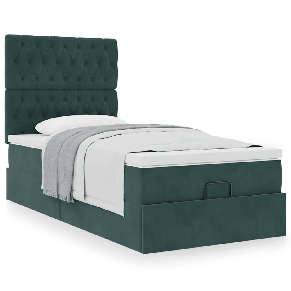 vidaXL Ottoman sängram med madrasser mörkgrön 100x200 cm sammet