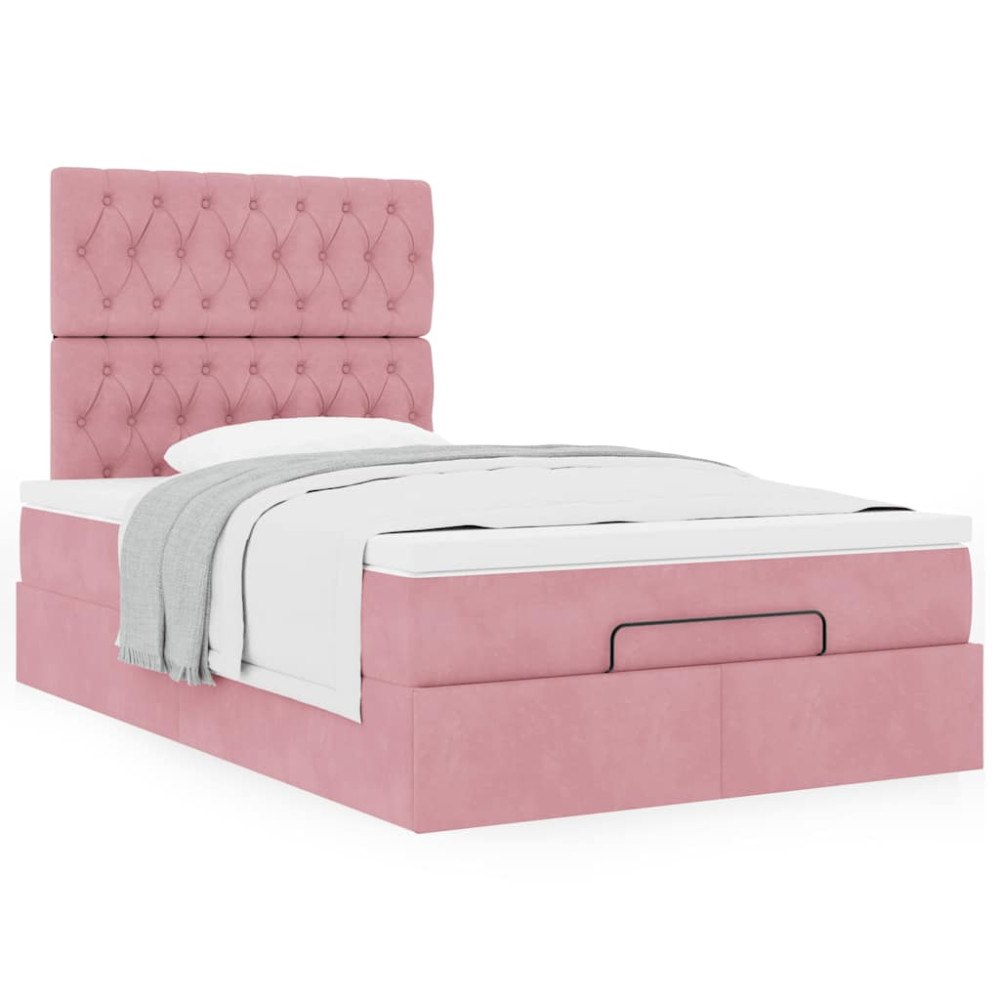 vidaXL Ottoman sängram med madrasser rosa 120x190 cm sammet