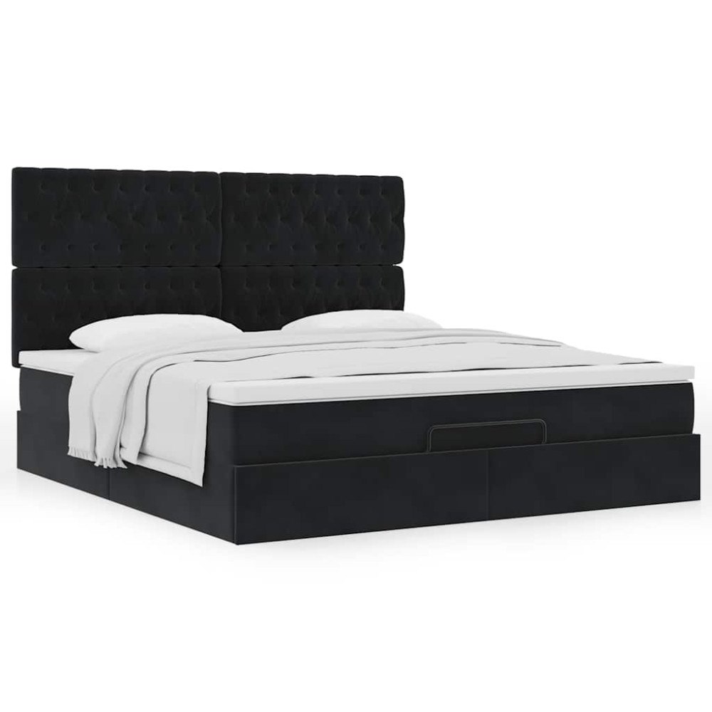 vidaXL Ottoman sängram med madrasser svart 180x200 cm sammet