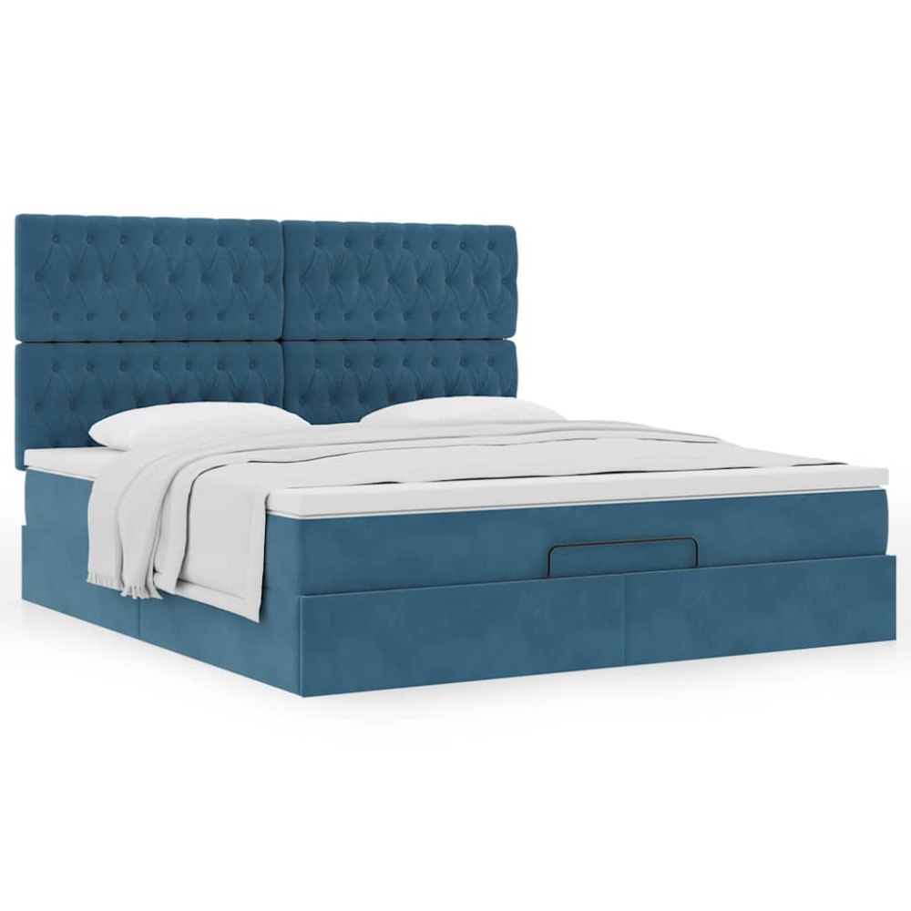 vidaXL Ottoman sängram med madrasser mörkblå 180x200 cm sammet
