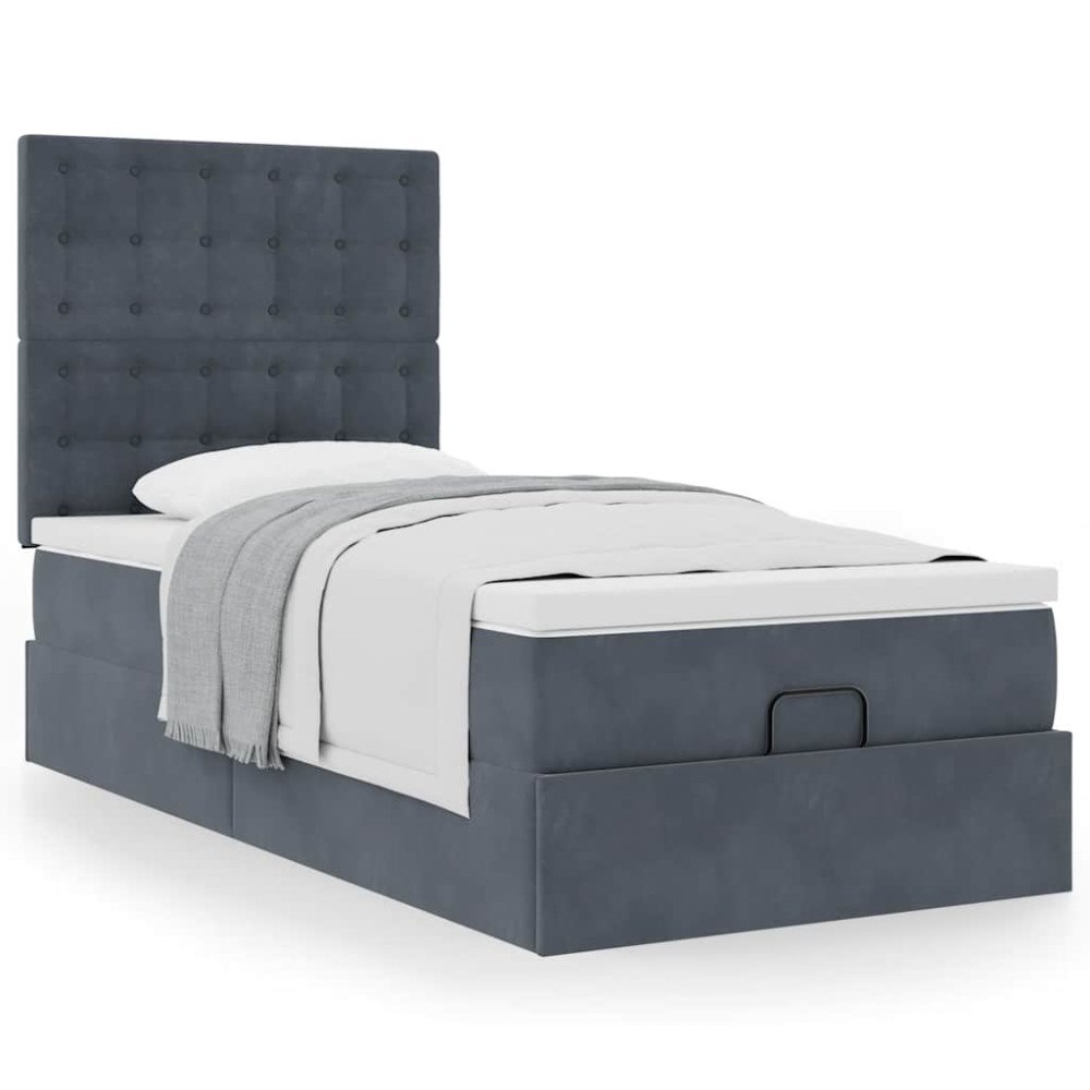 vidaXL Ottoman sängram med madrasser mörkgrå 80x200 cm sammet
