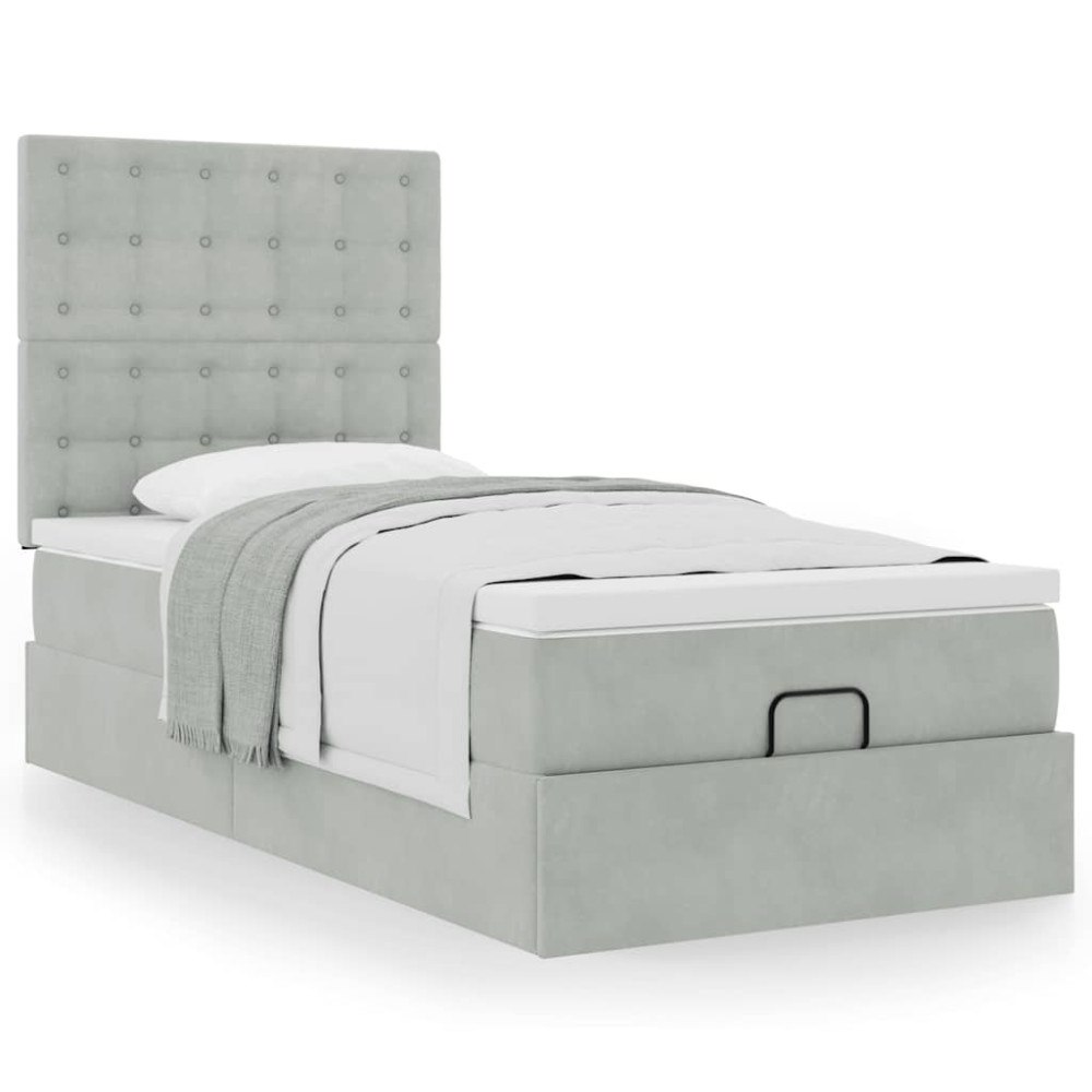 vidaXL Ottoman sängram med madrasser ljusgrå 90x190 cm sammet