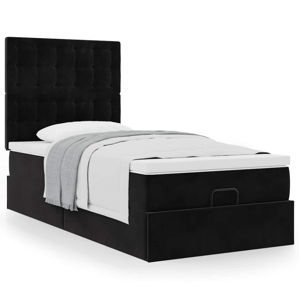 vidaXL Ottoman sängram med madrasser svart 90x190 cm sammet