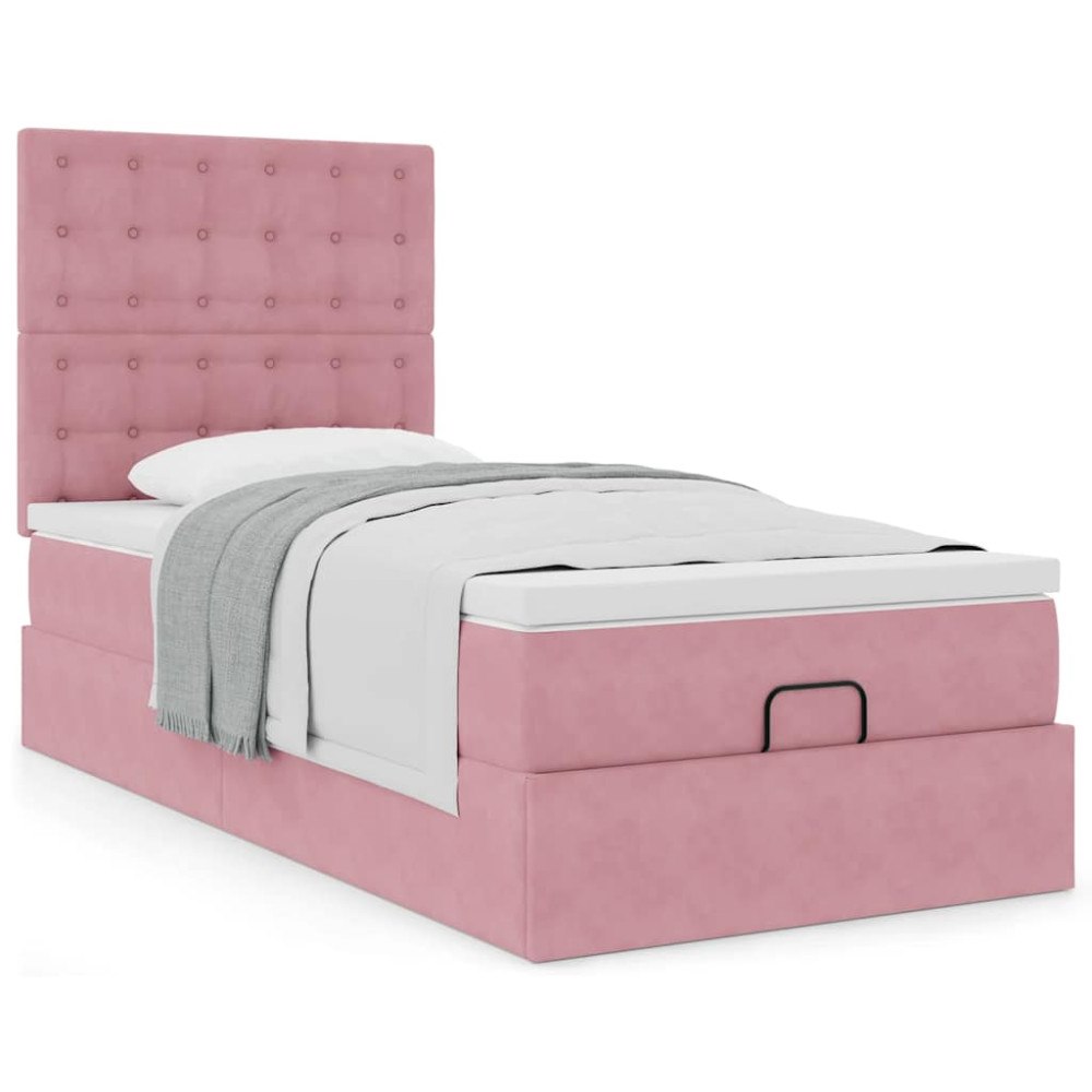 vidaXL Ottoman sängram med madrasser rosa 90x190 cm sammet