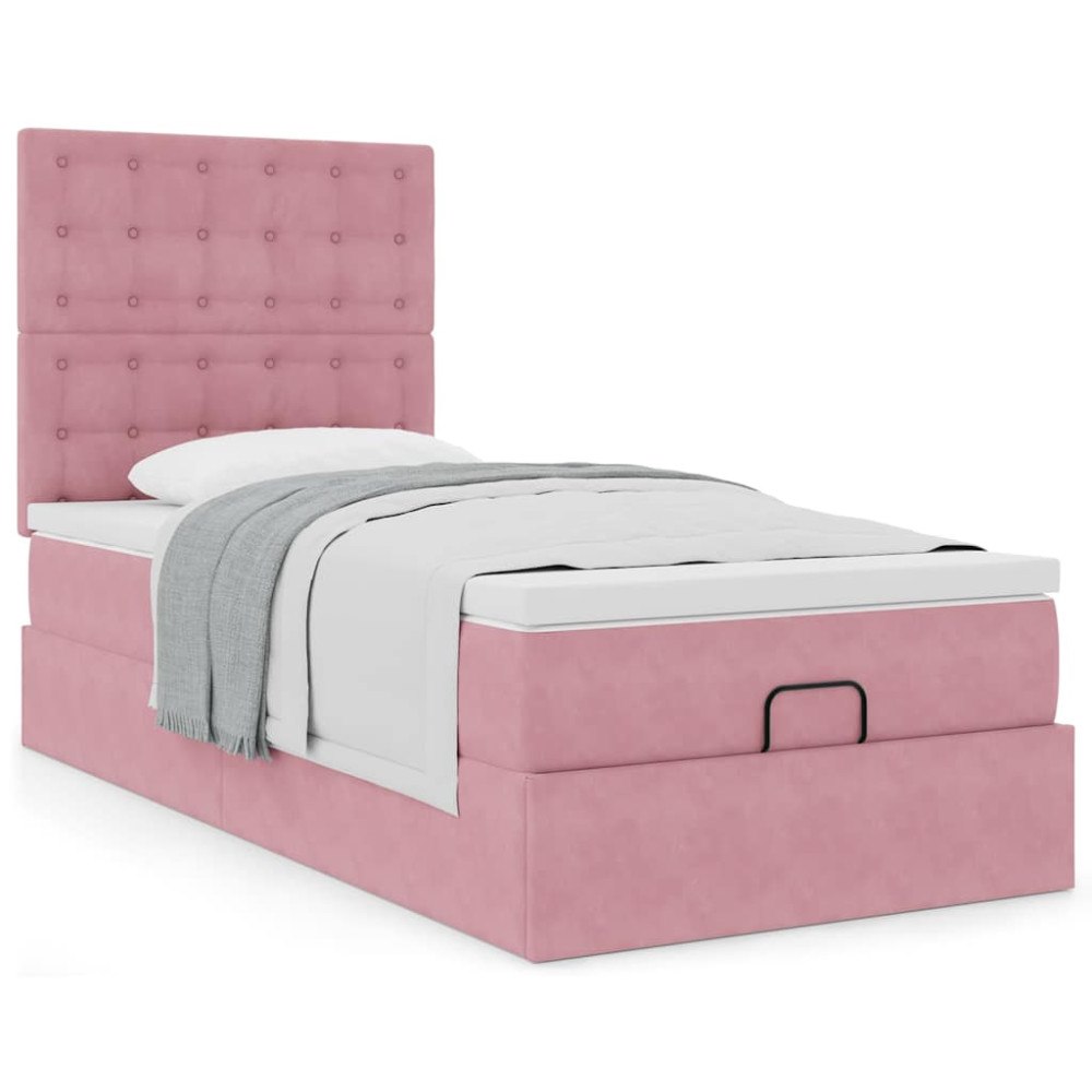 vidaXL Ottoman sängram med madrasser rosa 90x200 cm sammet