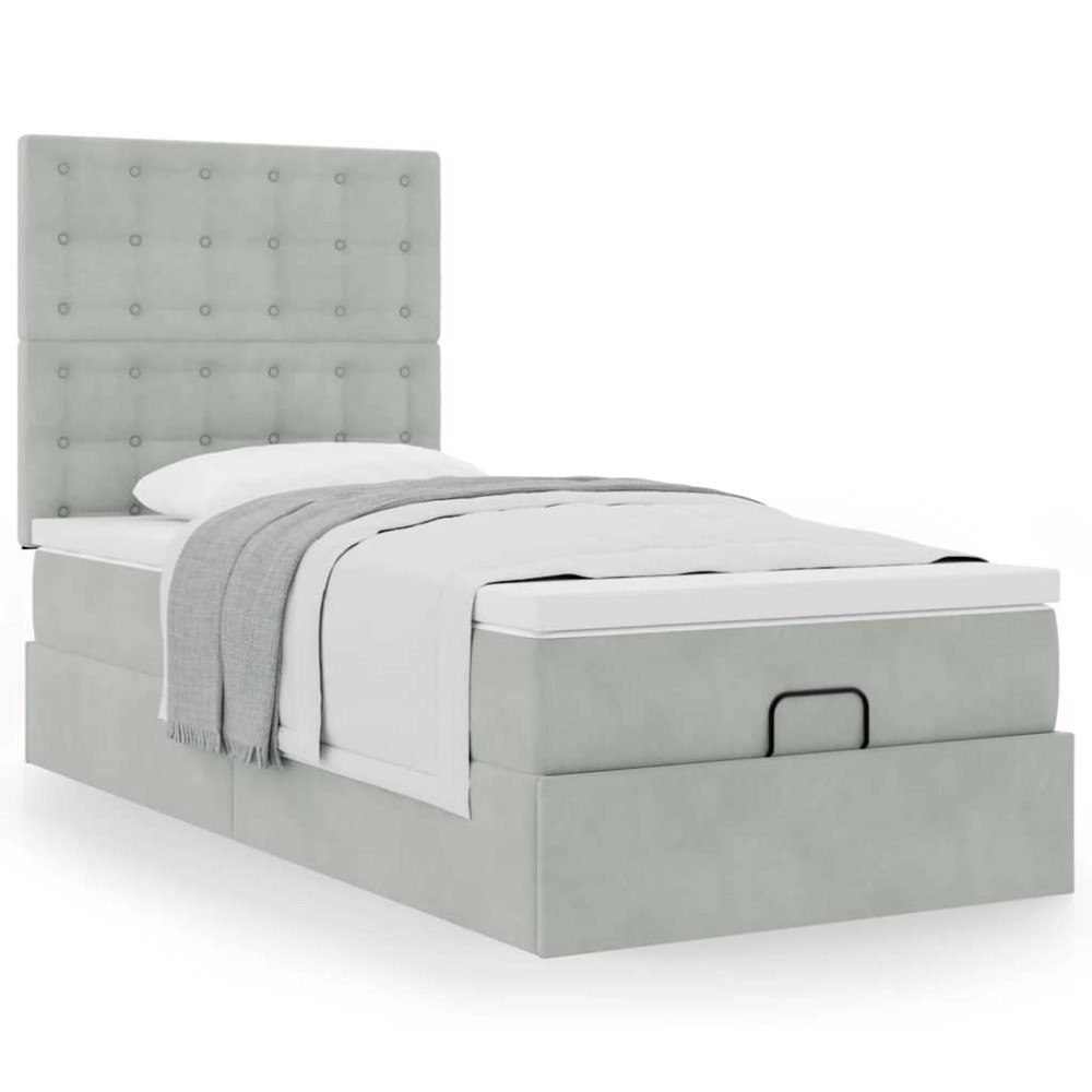 vidaXL Ottoman sängram med madrasser ljusgrå 100x200 cm sammet