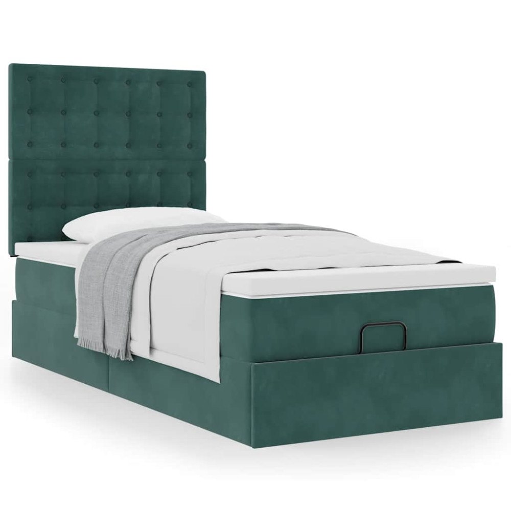 vidaXL Ottoman sängram med madrasser mörkgrön 100x200 cm sammet