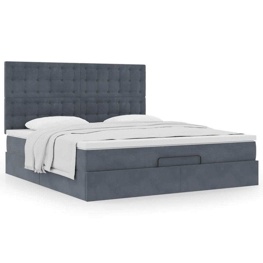 vidaXL Ottoman sängram med madrasser mörkgrå 180x200 cm sammet