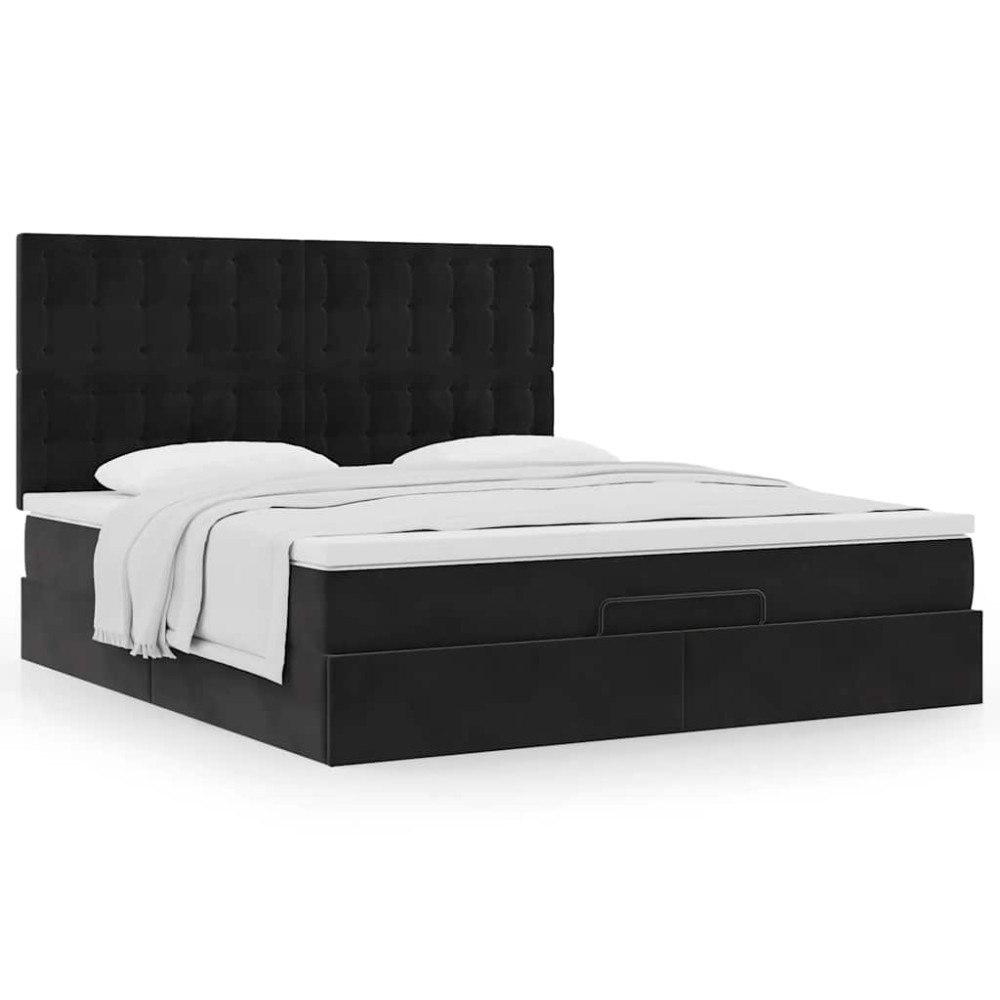 vidaXL Ottoman sängram med madrasser svart 180x200 cm sammet