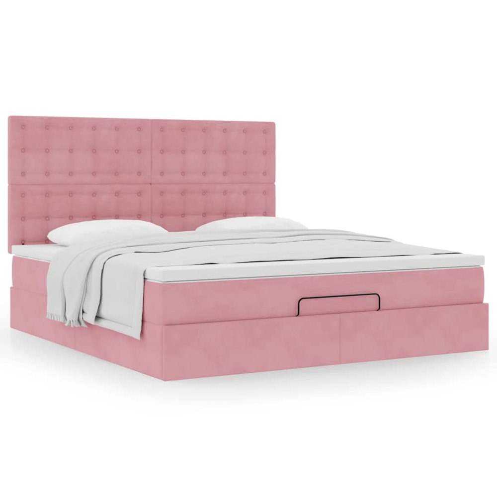 vidaXL Ottoman sängram med madrasser rosa 180x200 cm sammet