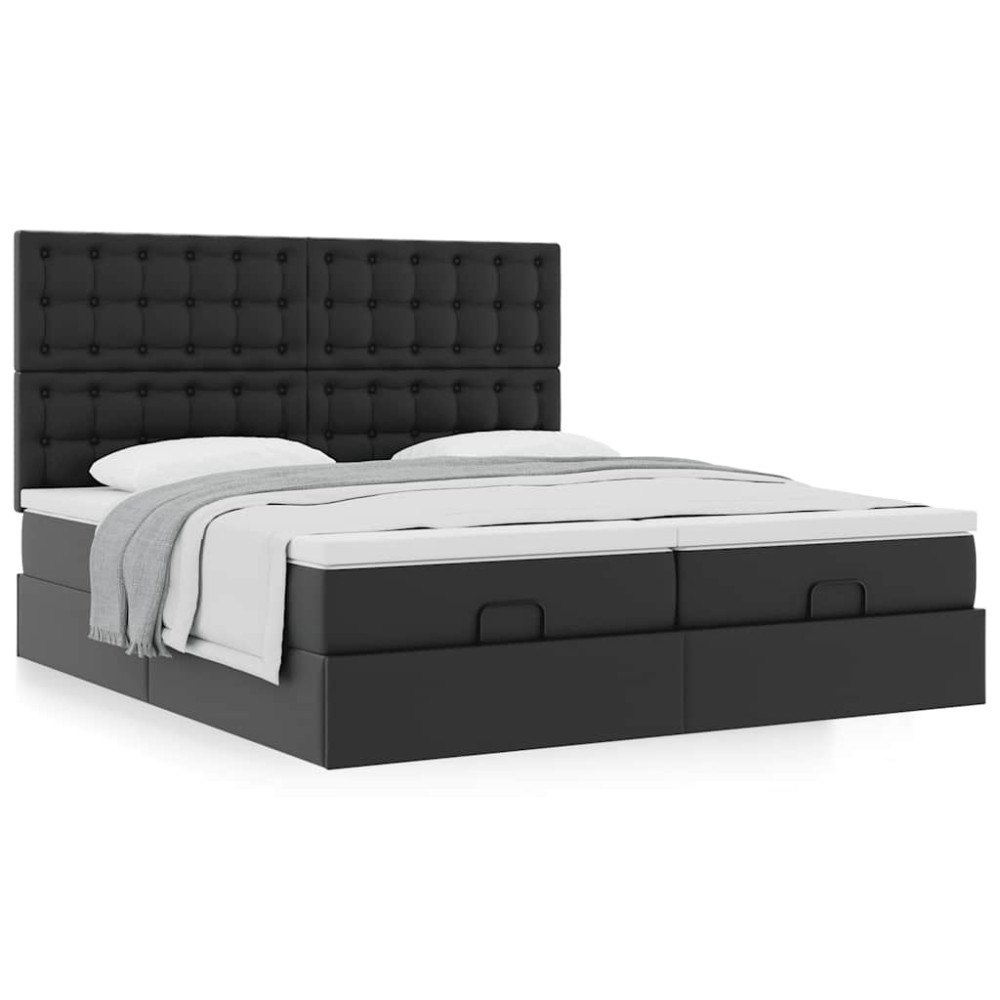 vidaXL Ottoman sängram med madrasser svart 160x200 cm konstläder