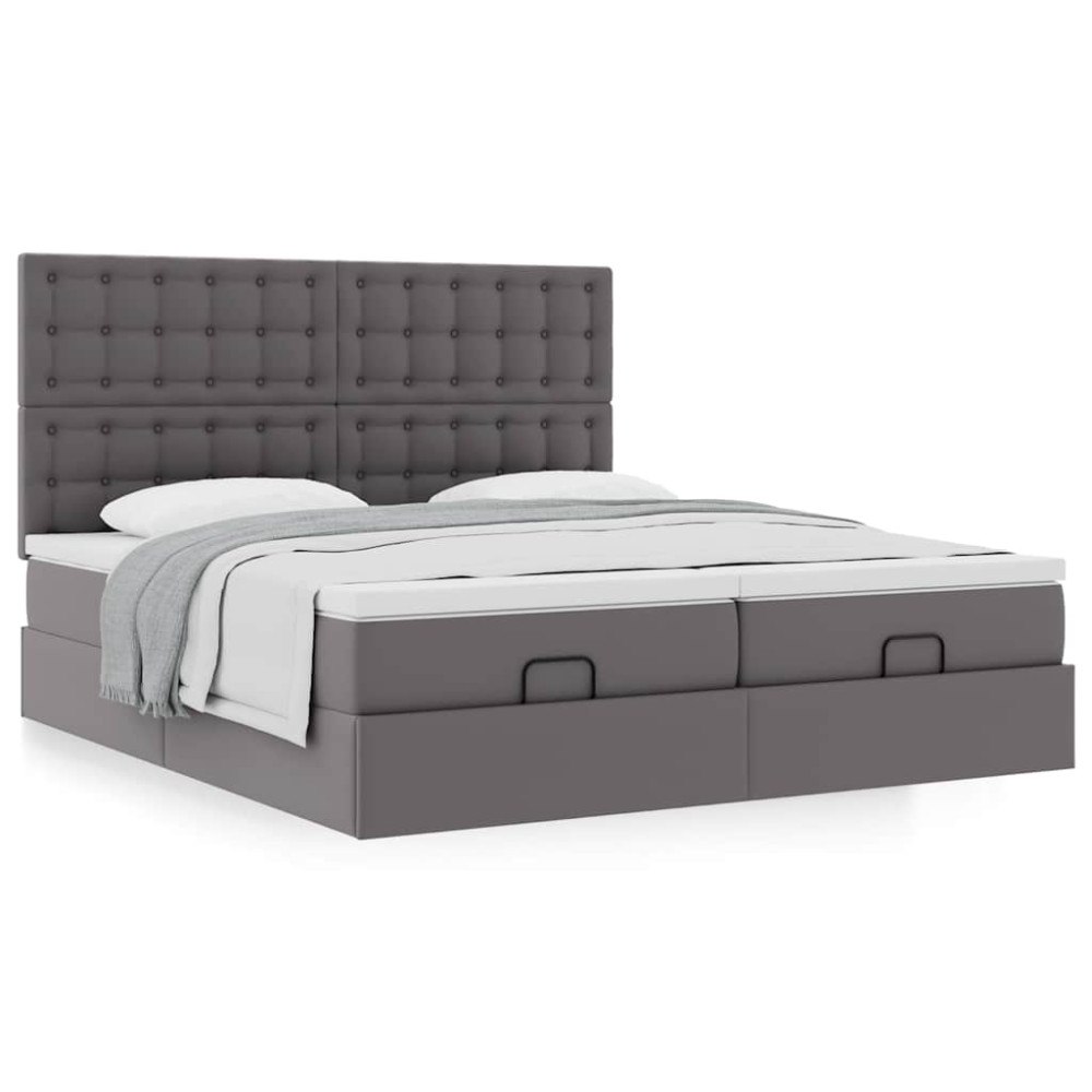 vidaXL Ottoman sängram med madrasser grå 160x200 cm konstläder