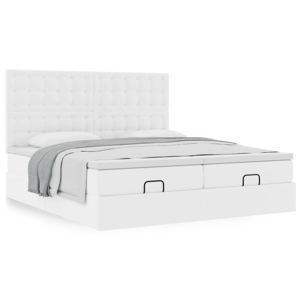 vidaXL Ottoman sängram med madrasser vit 180x200 cm konstläder