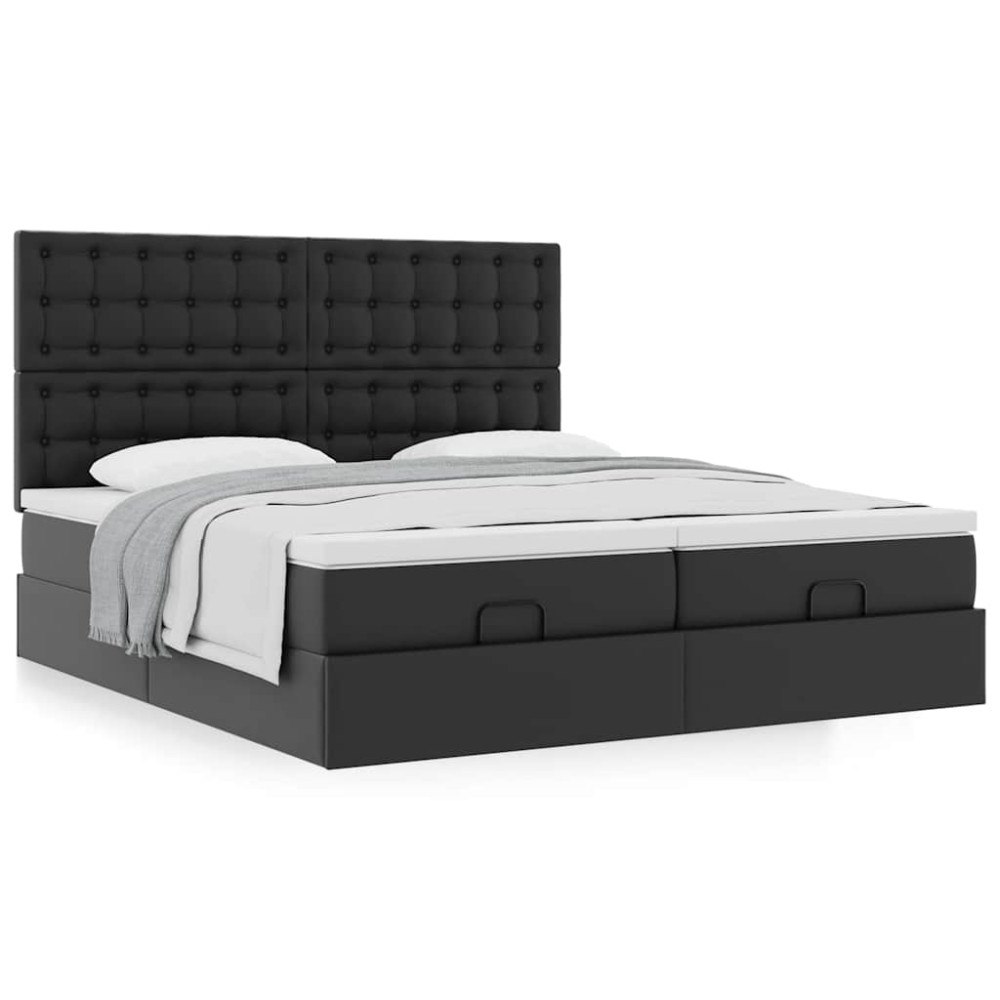 vidaXL Ottoman sängram med madrasser svart 200x200 cm konstläder