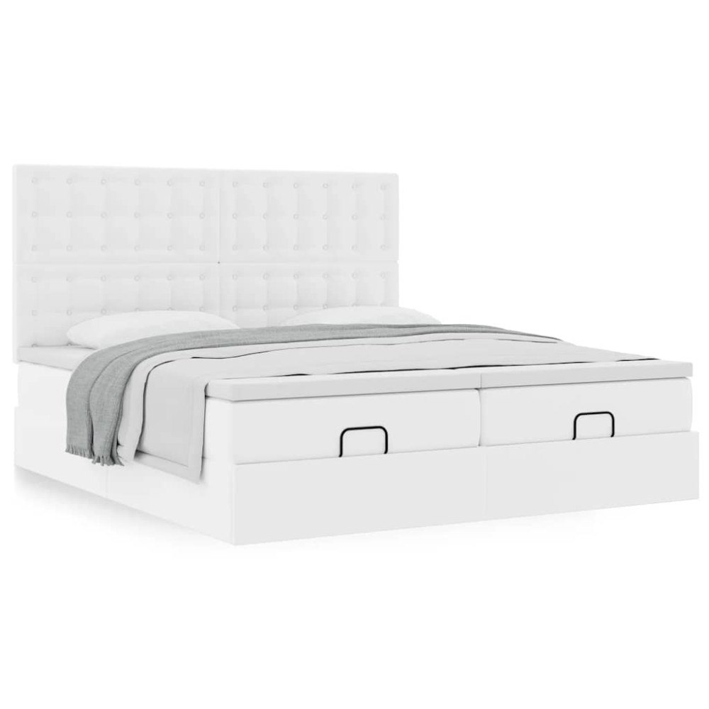 vidaXL Ottoman sängram med madrasser vit 200x200 cm konstläder