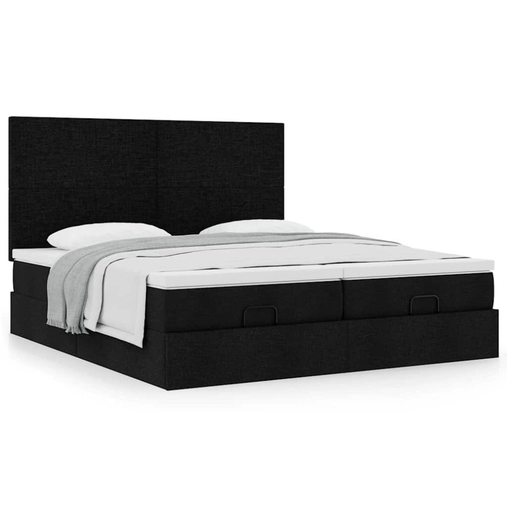 vidaXL Ottoman sängram med madrasser svart 180x200 cm tyg