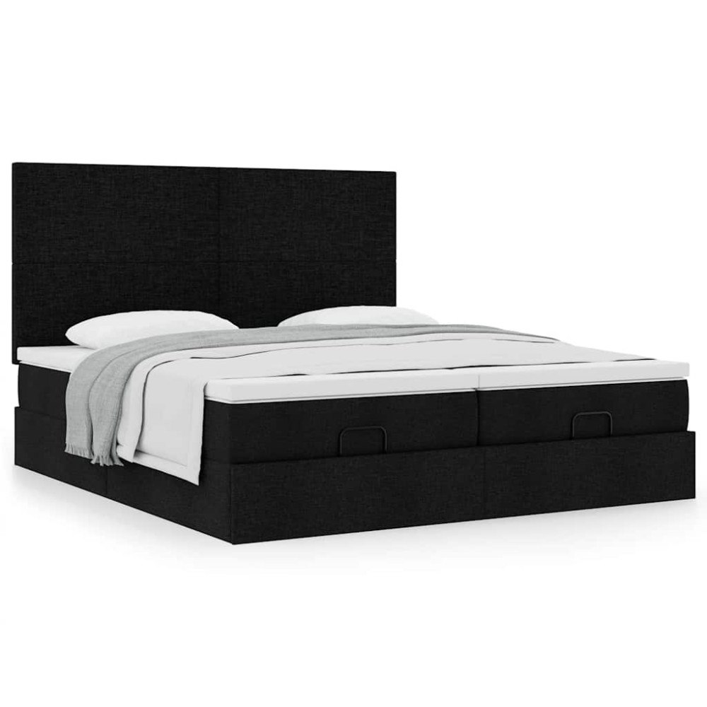 vidaXL Ottoman sängram med madrasser svart 200x200 cm tyg