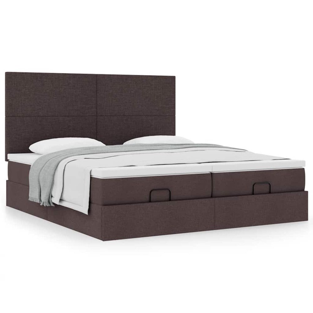 vidaXL Ottoman sängram med madrasser mörkbrun 200x200 cm tyg