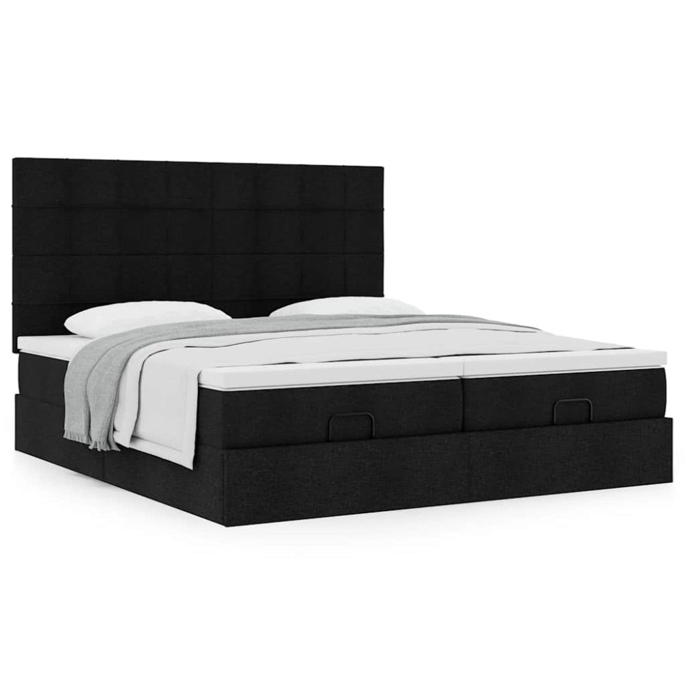 vidaXL Ottoman sängram med madrasser svart 160x200 cm tyg
