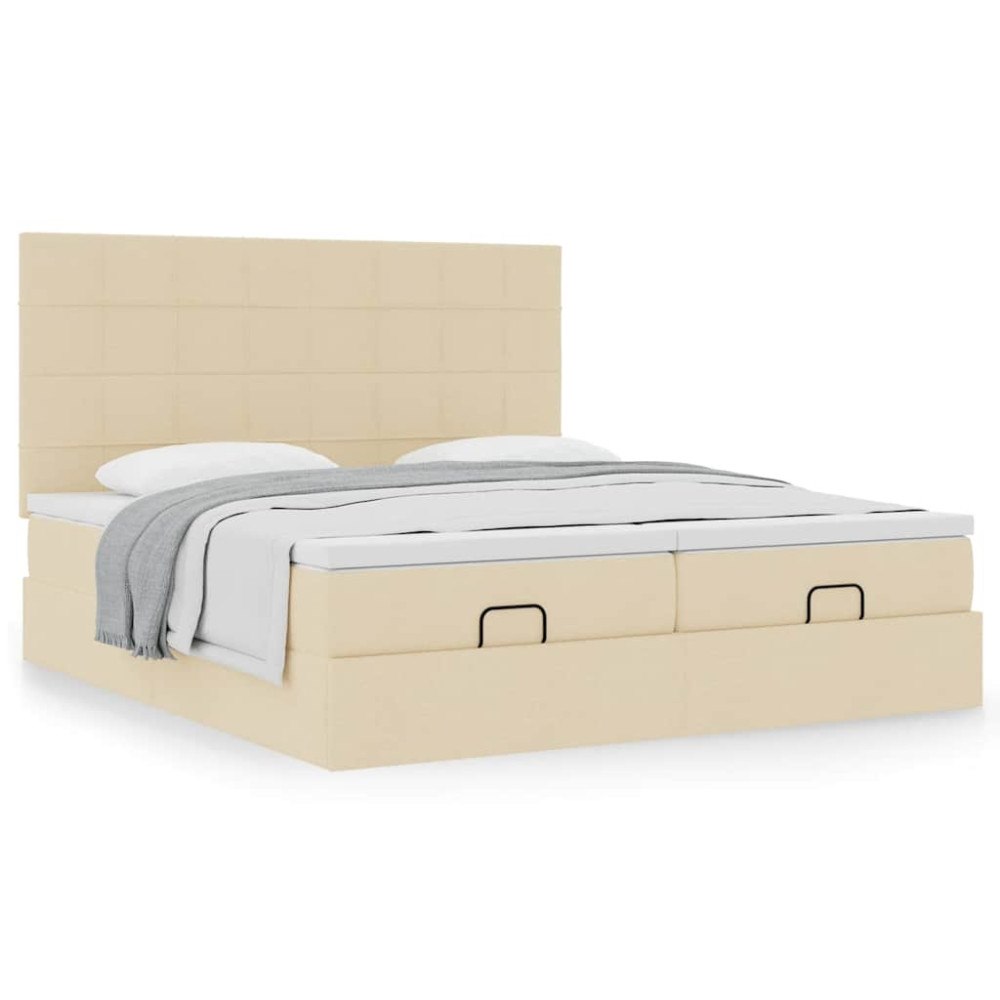vidaXL Ottoman sängram med madrasser gräddvit 160x200 cm tyg