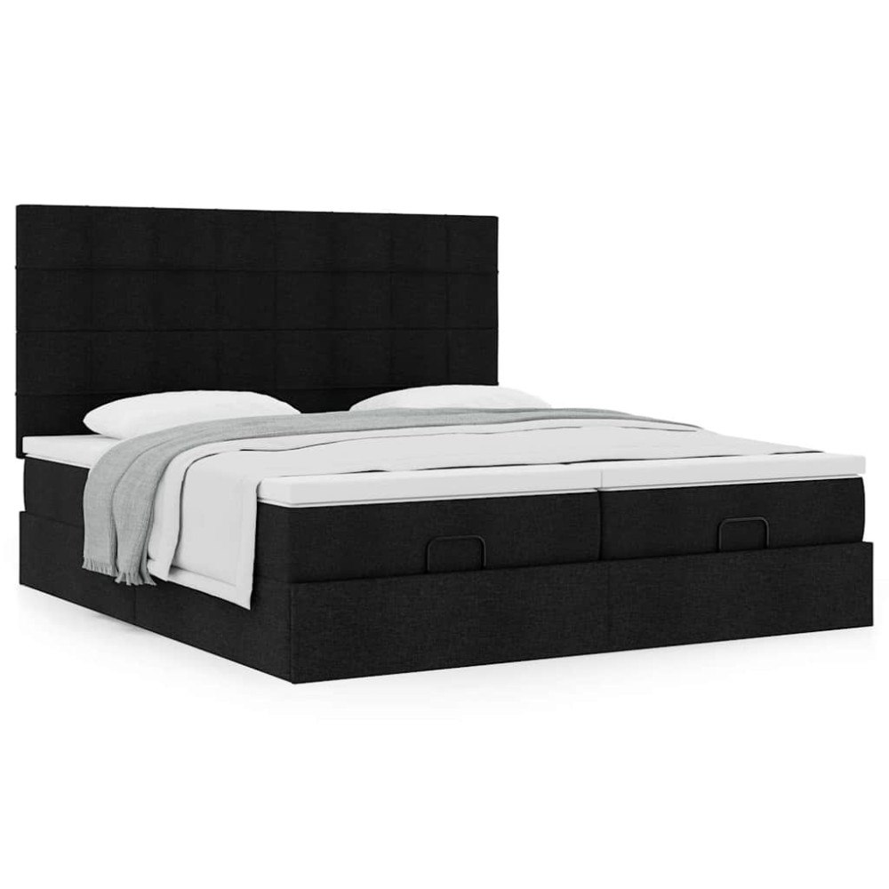 vidaXL Ottoman sängram med madrasser svart 180x200 cm tyg