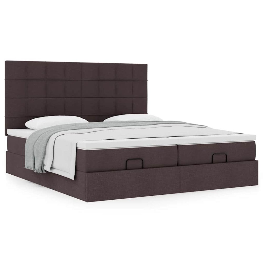 vidaXL Ottoman sängram med madrasser mörkbrun 180x200 cm tyg