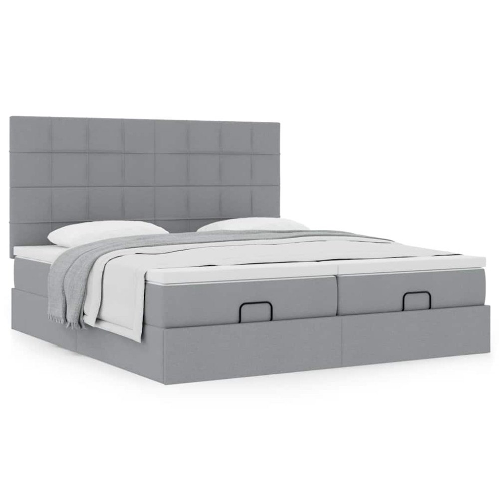 vidaXL Ottoman sängram med madrasser ljusgrå 200x200 cm tyg