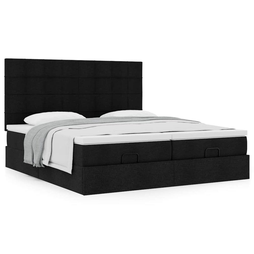vidaXL Ottoman sängram med madrasser svart 200x200 cm tyg