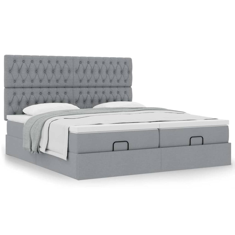 vidaXL Ottoman sängram med madrasser ljusgrå 160x200 cm tyg