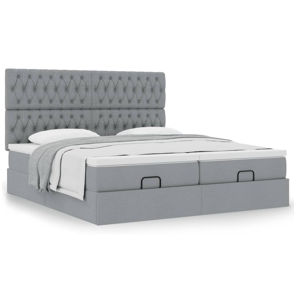 vidaXL Ottoman sängram med madrasser ljusgrå 180x200 cm tyg