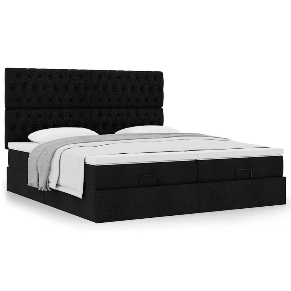 vidaXL Ottoman sängram med madrasser svart 180x200 cm tyg