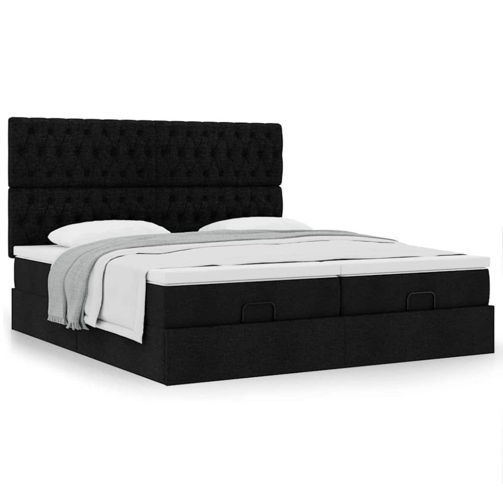 vidaXL Ottoman sängram med madrasser svart 200x200 cm tyg