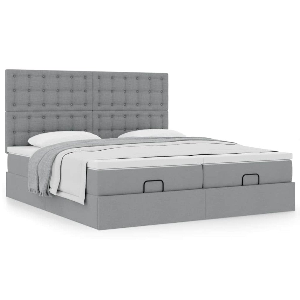 vidaXL Ottoman sängram med madrasser ljusgrå 180x200 cm tyg