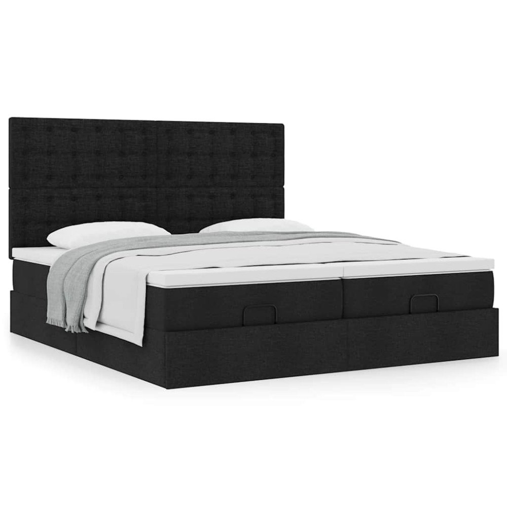 vidaXL Ottoman sängram med madrasser svart 180x200 cm tyg