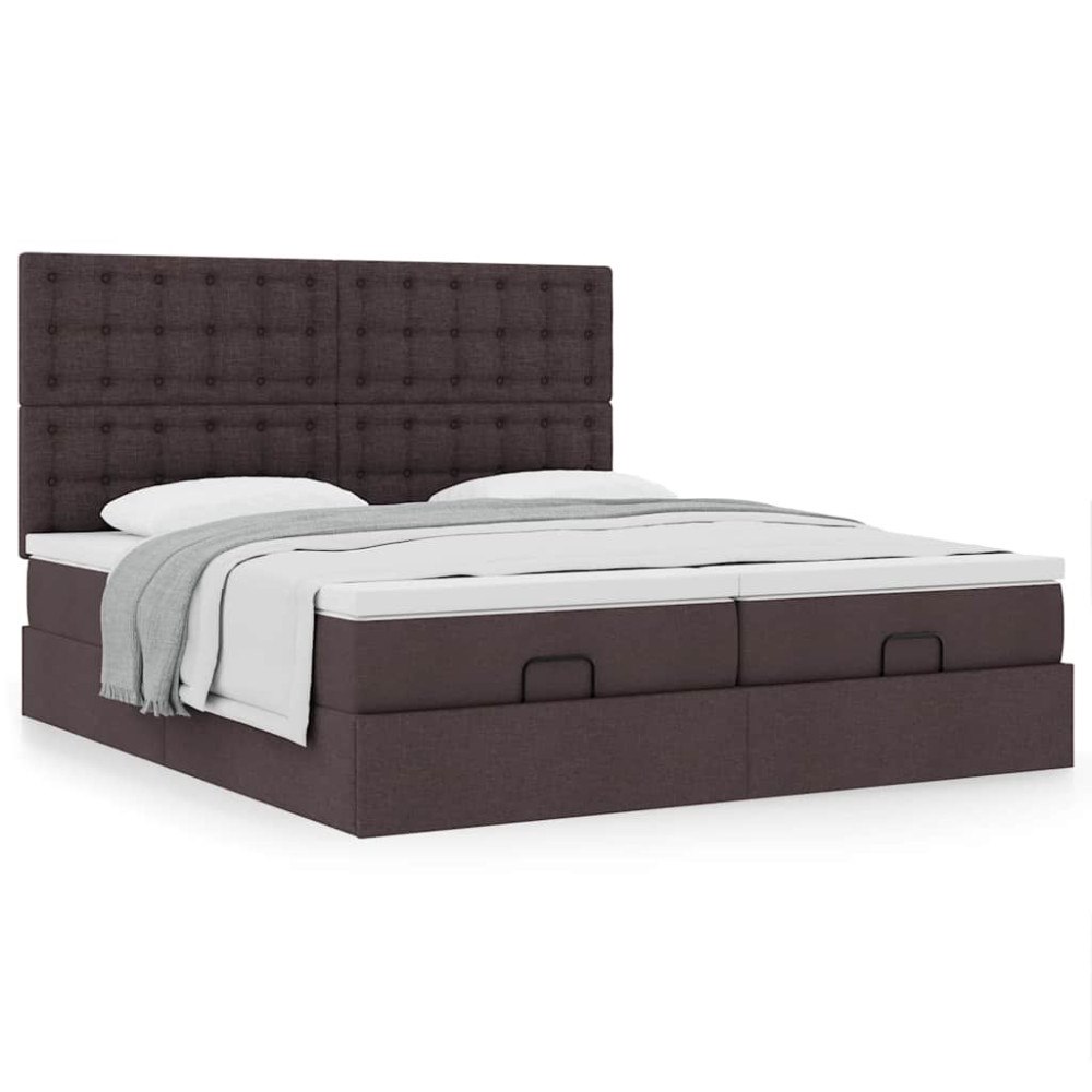 vidaXL Ottoman sängram med madrasser mörkbrun 180x200 cm tyg