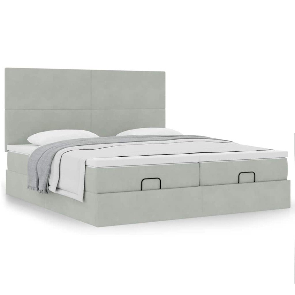 vidaXL Ottoman sängram med madrasser ljusgrå 180x200 cm sammet