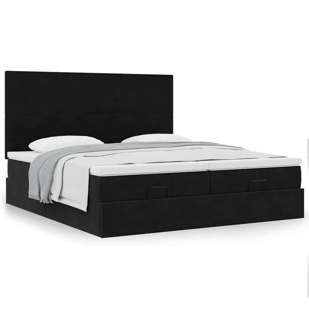 vidaXL Ottoman sängram med madrasser svart 180x200 cm sammet