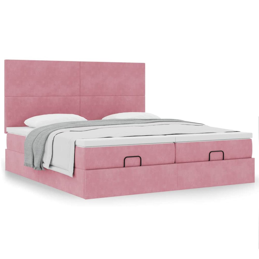 vidaXL Ottoman sängram med madrasser rosa 180x200 cm sammet