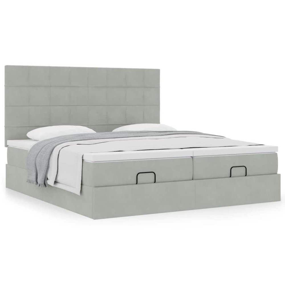 vidaXL Ottoman sängram med madrasser ljusgrå 160x200 cm sammet