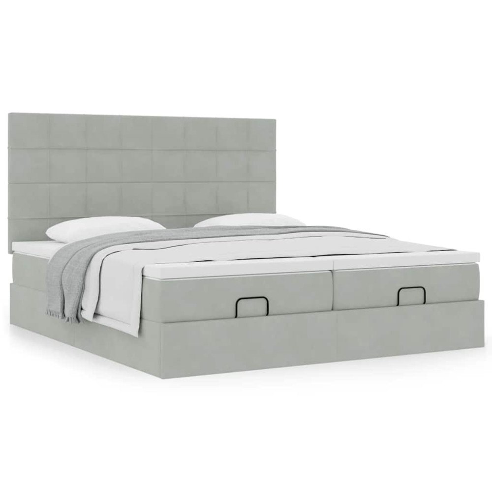 vidaXL Ottoman sängram med madrasser ljusgrå 180x200 cm sammet