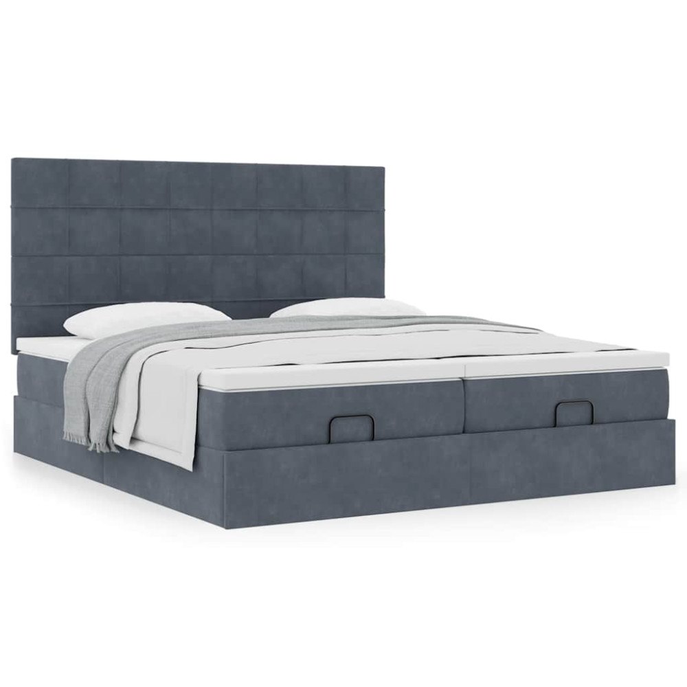 vidaXL Ottoman sängram med madrasser mörkgrå 200x200 cm sammet