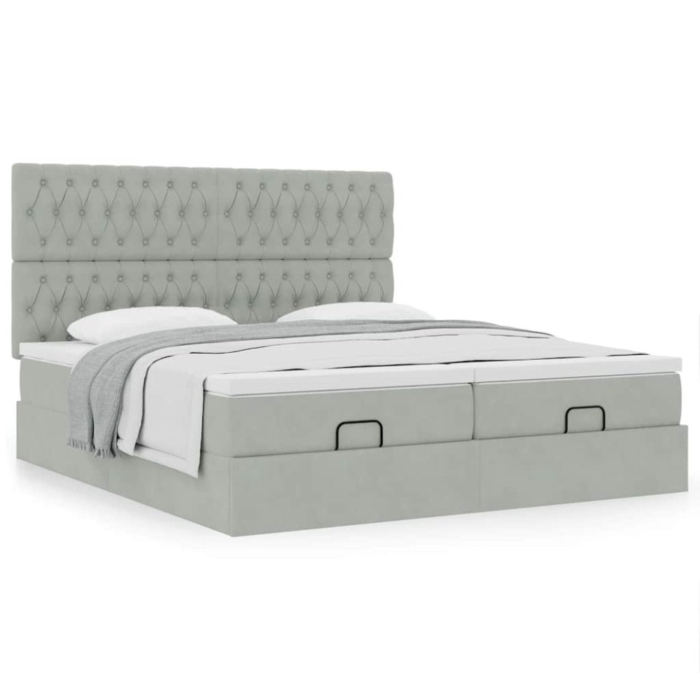 vidaXL Ottoman sängram med madrasser ljusgrå 160x200 cm sammet