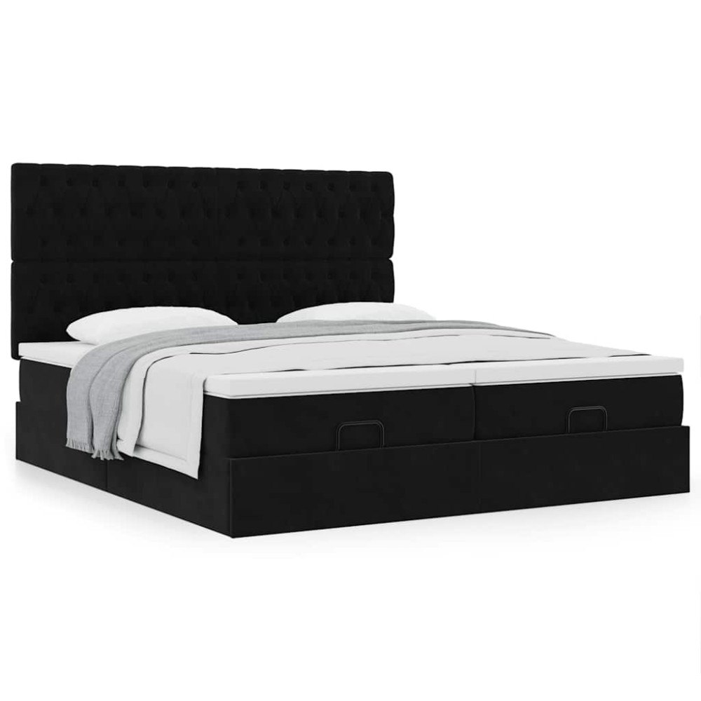 vidaXL Ottoman sängram med madrasser svart 200x200 cm sammet